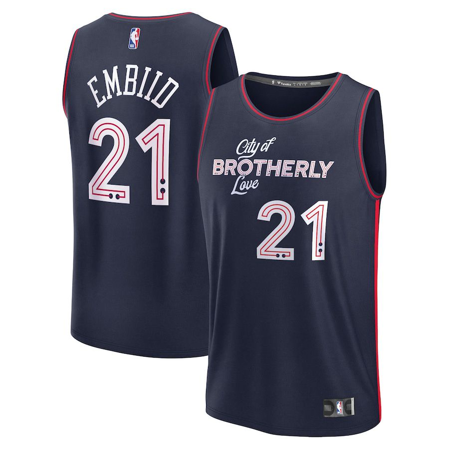 Men Philadelphia 76ers 21 Joel Embiid Fanatics Branded Navy City Edition 2023-24 Fast Break NBA Jersey